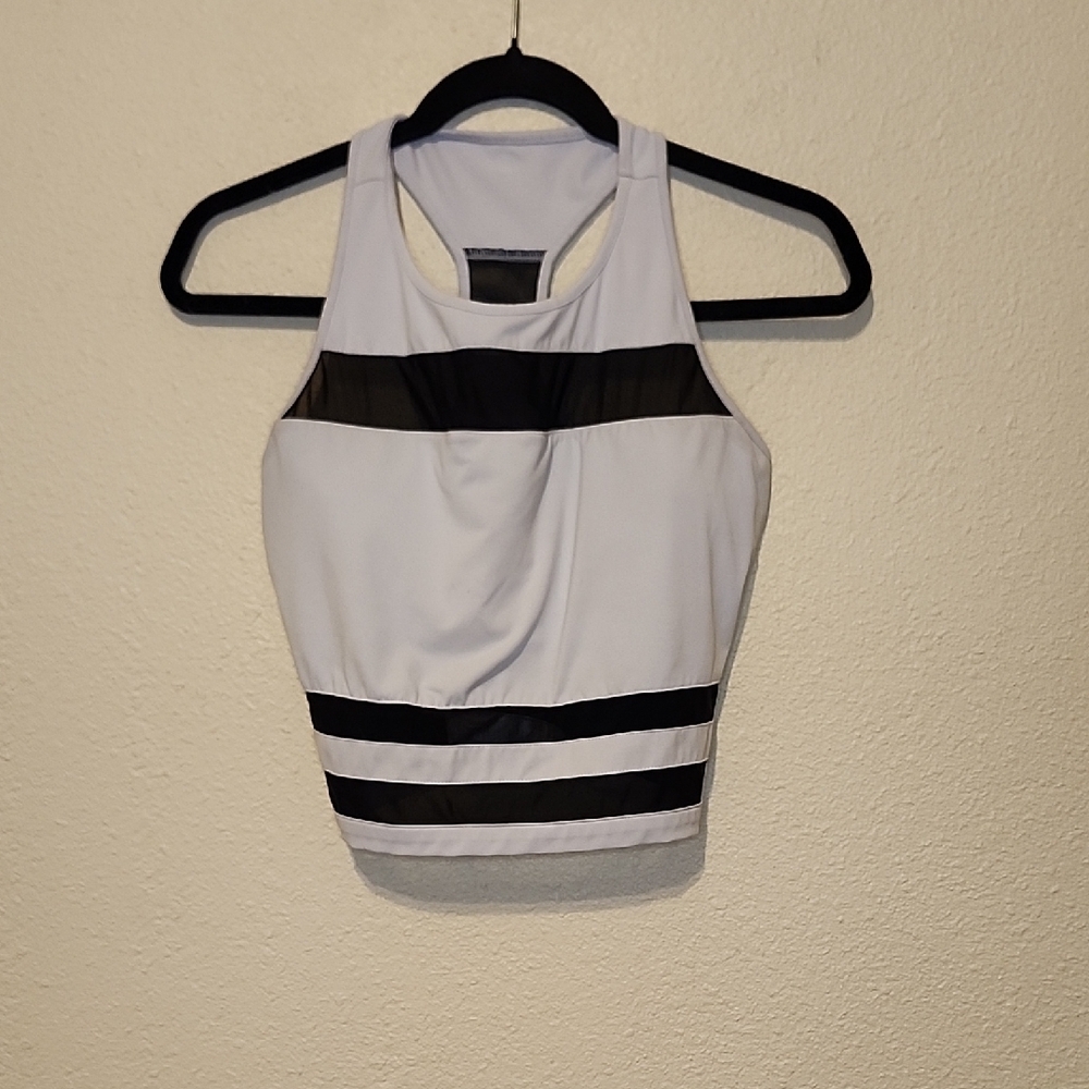 Fabletics Gray and White Fitted Crop Sports Bra